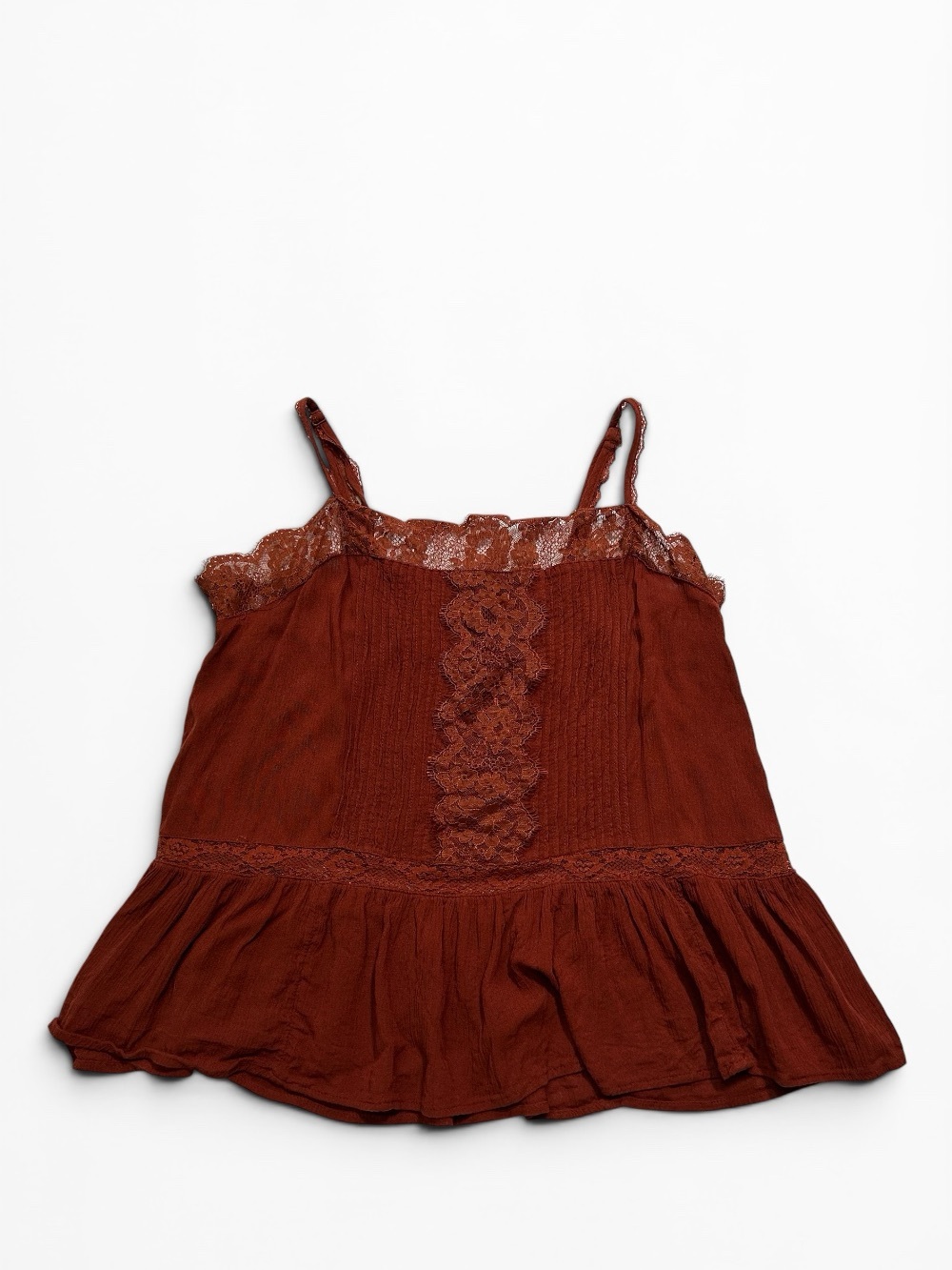 American Eagle Outfitters Rust Lace-Trim Tank Top Sz Medium Y2K Boho Festival